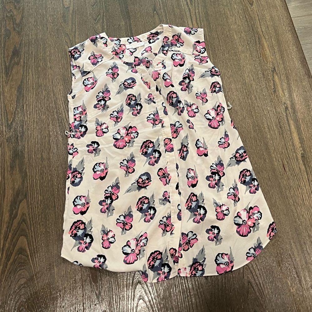 Motherhood Maternity White Pink Blue Floral Print Tank Top Size M
